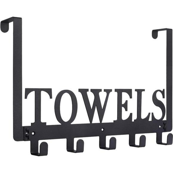 Over The Door Hooks Black Towel Rack Organizer Hanger for Bathroom Wall Mount - Picture 1 of 6
